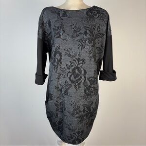 Papillon Blanc Gray Floral Long Sleeve Dress S